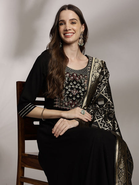 Anouk Women Ethnic Motifs Embroidered Kurta with Trousers & Dupatta