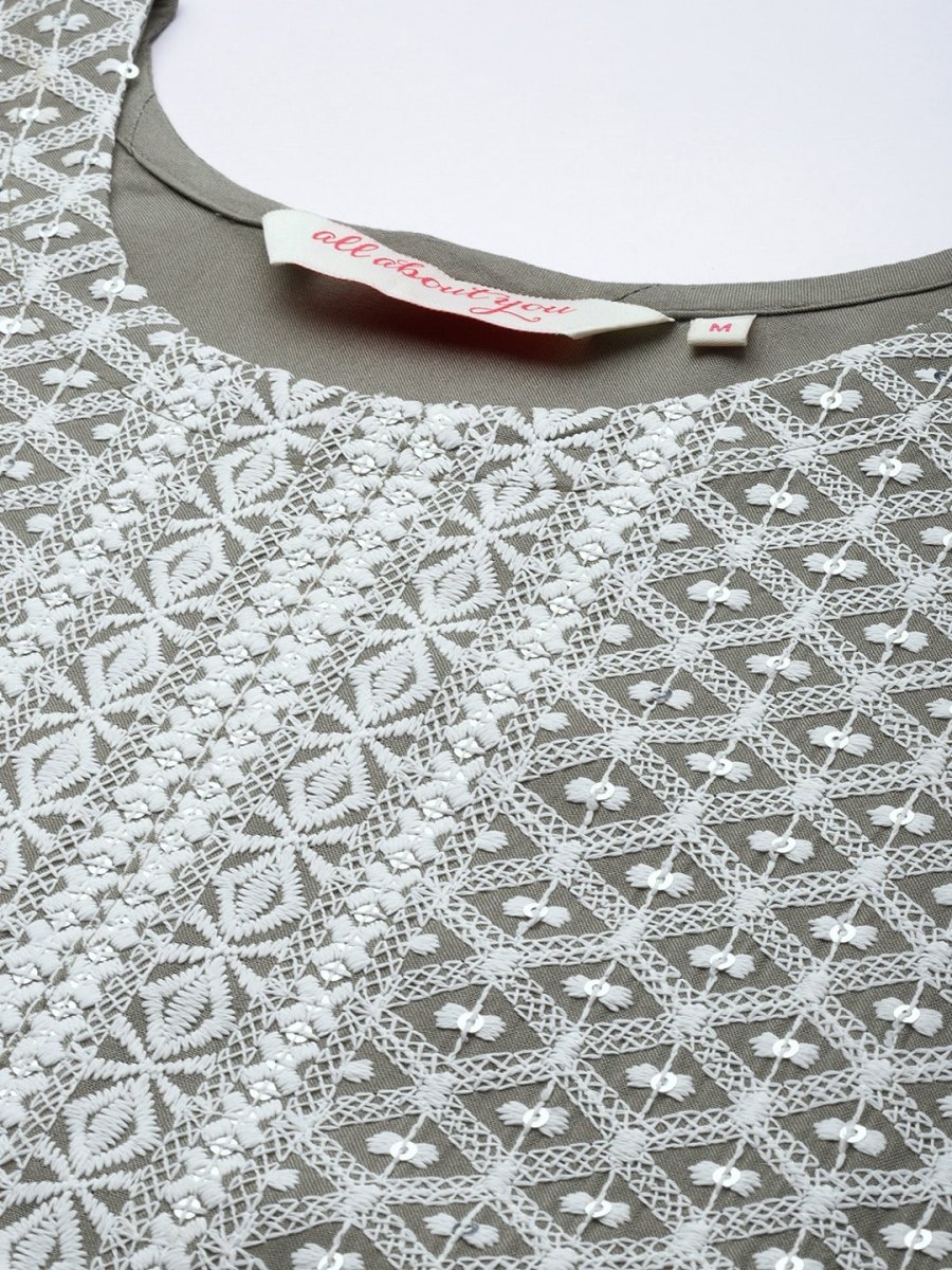 All About You Women Embroidered Chikankari Kurta With Trousers & With Dupatta - Distacart