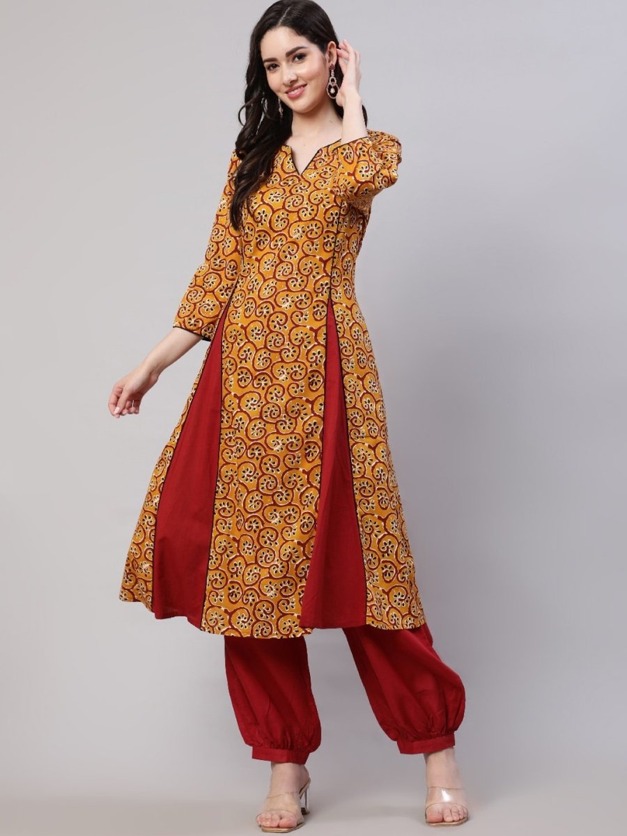 Aks Ethnic Motifs Printed Regular Pure Cotton Kurta With Salwar - Distacart