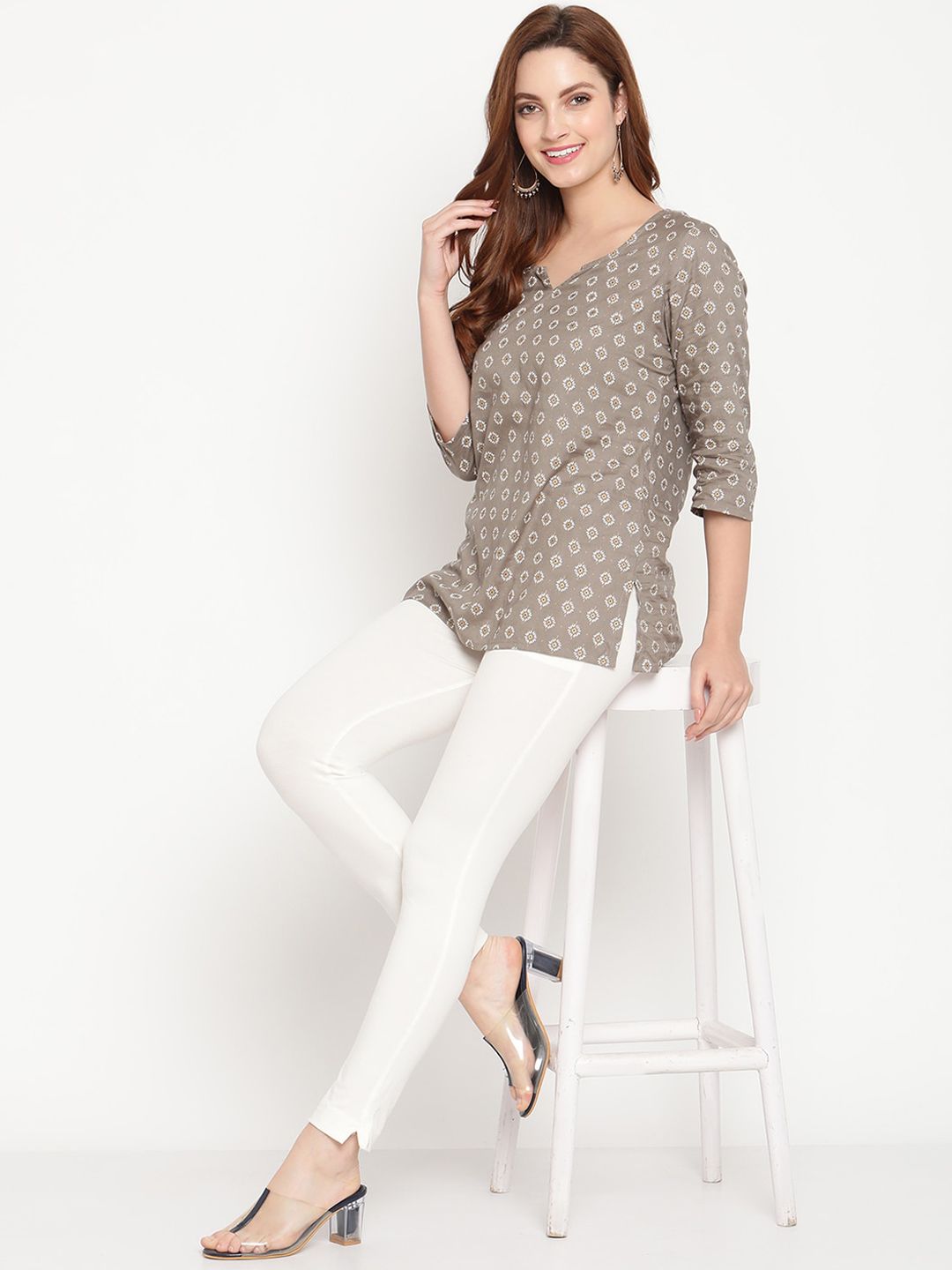 TAG 7 Women Off-White Solid Ankle-Length Leggings - Distacart