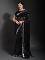 Thumbnail for Anouk Black & Silver-Toned Embellished Sequinned Pure Georgette Saree - Distacart
