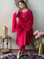 Thumbnail for Kalini Ethnic Motifs Embroidered Thread Work Detail Straight Kurta & Trousers With Dupatta - Distacart