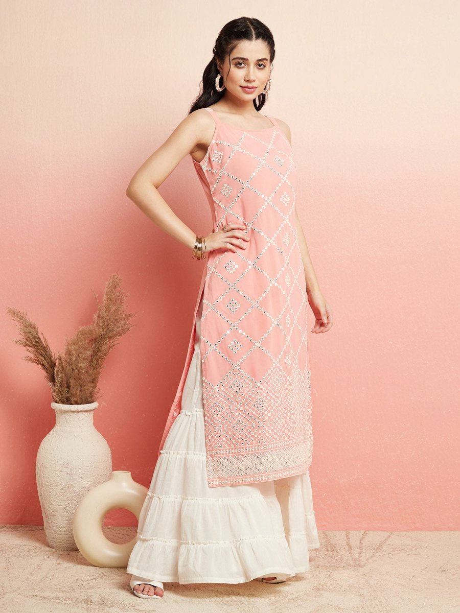 Aks Geometric Mirror Work Straight Kurta - Distacart