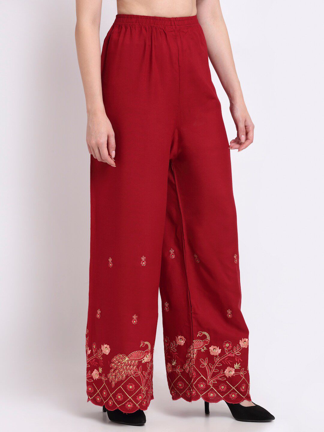 TAG 7 Women Ethnic Motifs Embroidered Flared Palazzos - Distacart