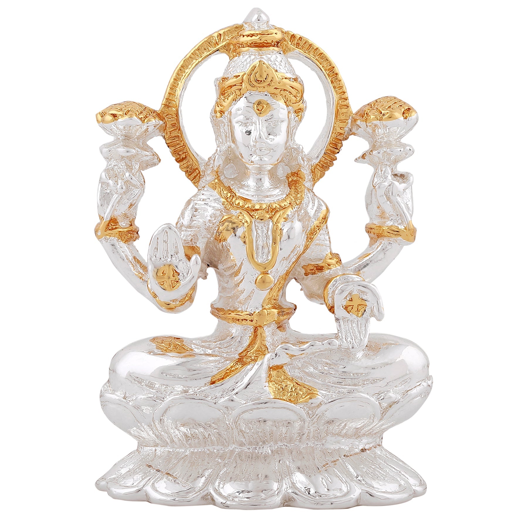 Estele Gold & Rhodium goddess of wealth Laxmi Devi Idol on lotus for Pooja/Car decor - Distacart