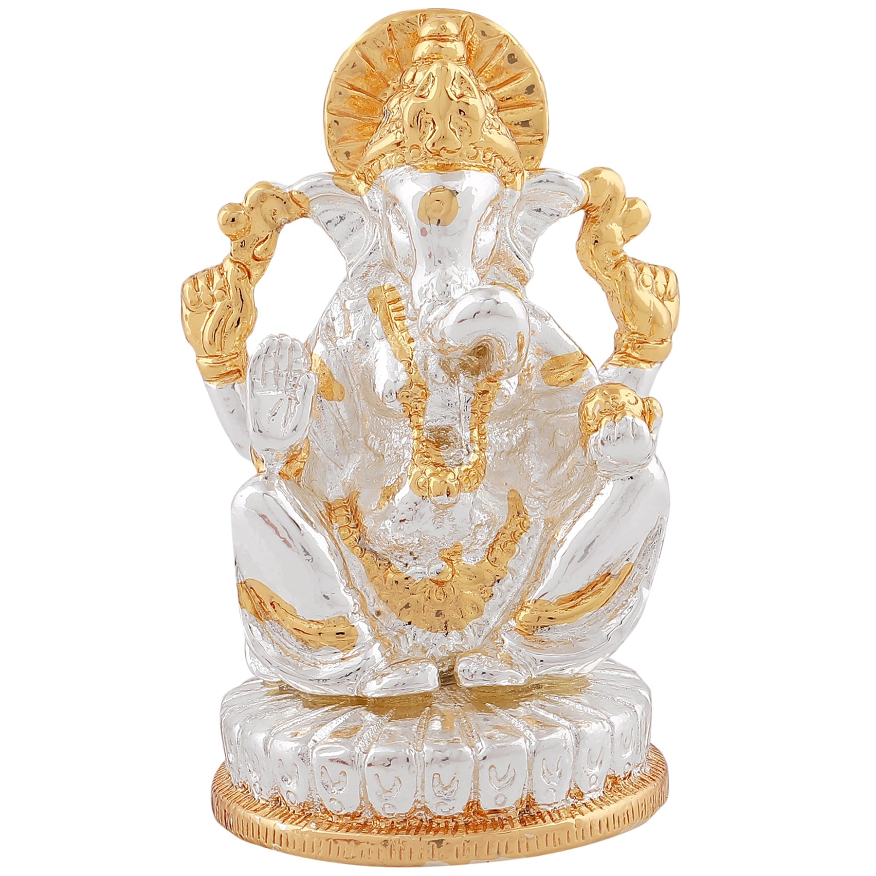 Estele Gold-Polished God of beginnings Lord Ganesha Idol with Sitting position for Home/Office Decors - Distacart