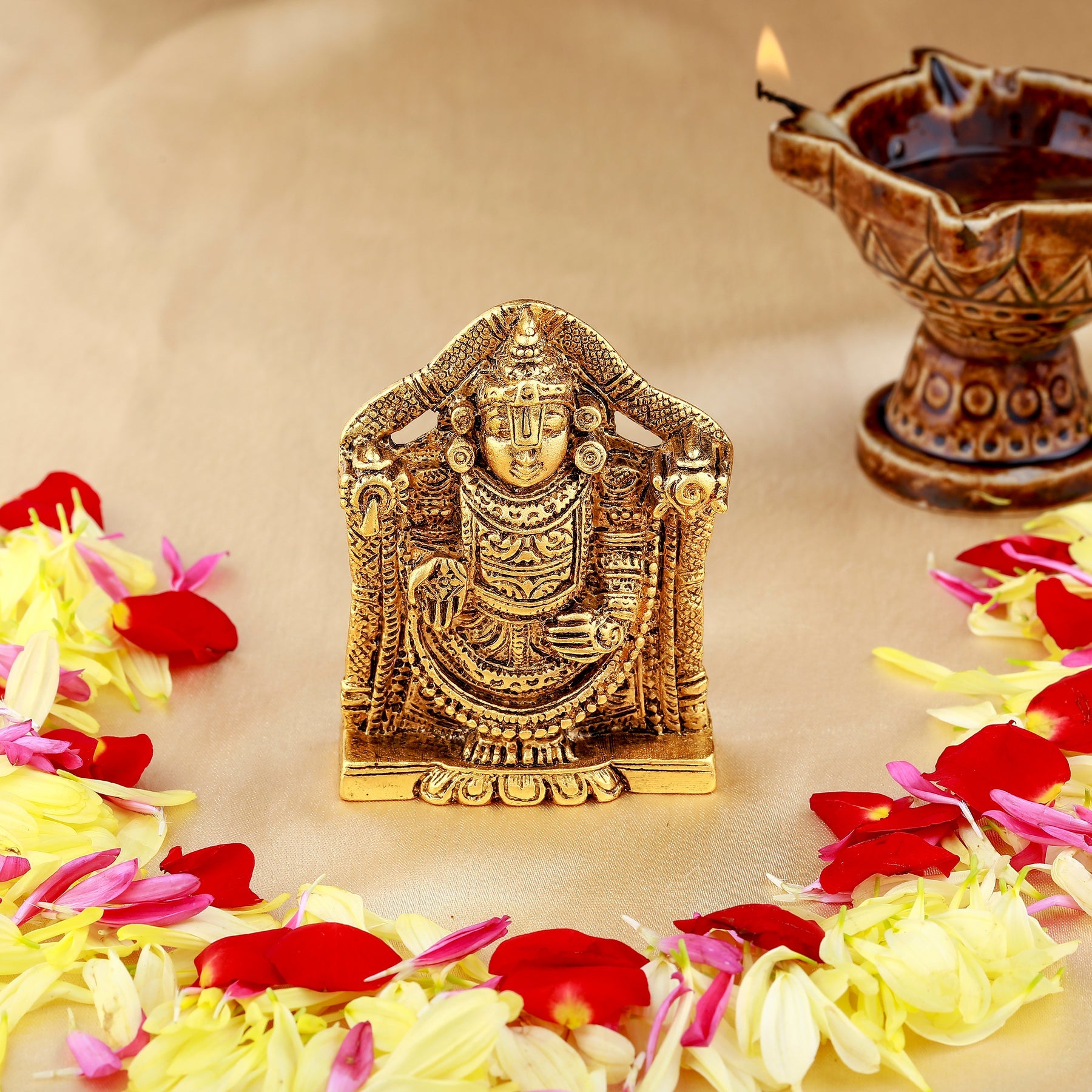 Estele Gold-Polished Lord Tirupati Balaji Idol Showpiece for Pooja Mandir/ Home Decorative - Distacart