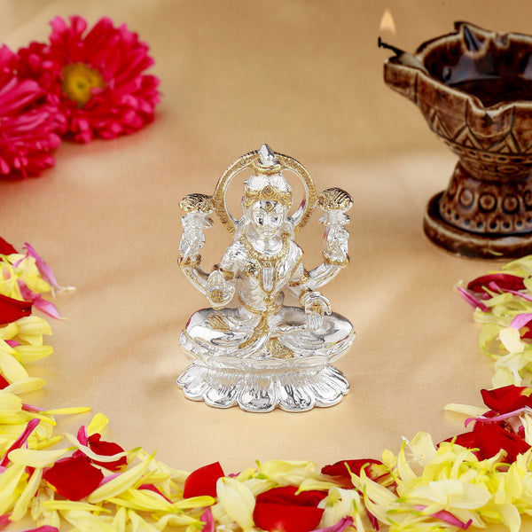 Estele Gold & Rhodium goddess of wealth Laxmi Devi Idol on lotus for Pooja/Car decor - Distacart