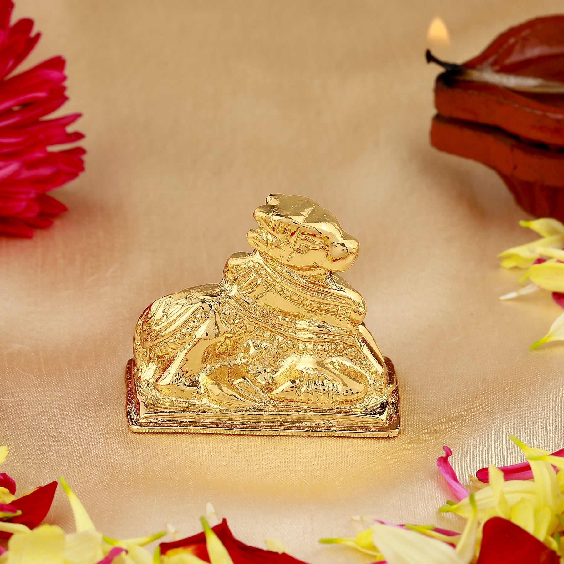 Estele Gold-Polished Lord Nandikeshwara Idol for Home/Car Decor - Distacart