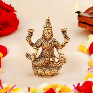 Estele Gold-Polished goddess of wealth Laxmi Devi on lotus Idol for Pooja/Car decor - Distacart