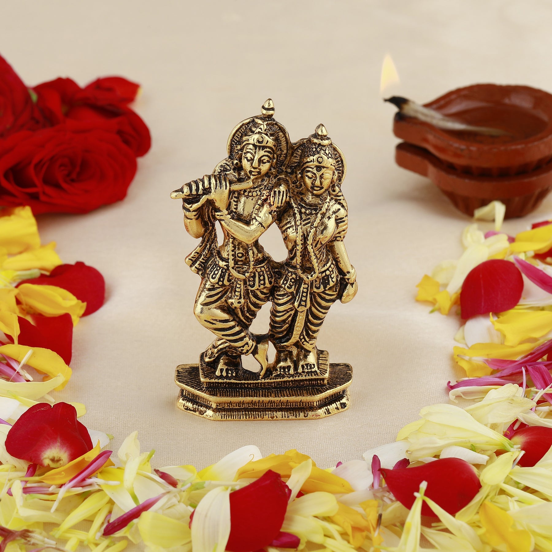 Estele Gold-Polished Devotional Shree Radha Krishna Idol for Home/Car Decor - Distacart