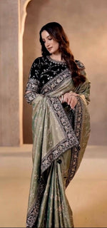 Thumbnail for Joban Fashion Mehndi Soft Mocha Silk Party Wear Sarees - Distacart