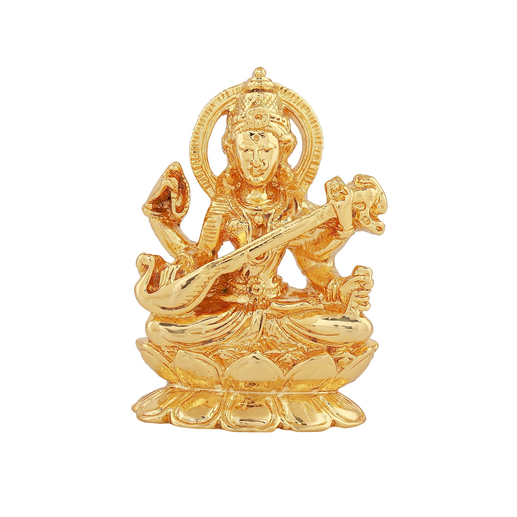 Estele Gold-Polished Goddess of Knowledge Sarasavti Ma Idol for Pooja & Car decor - Distacart