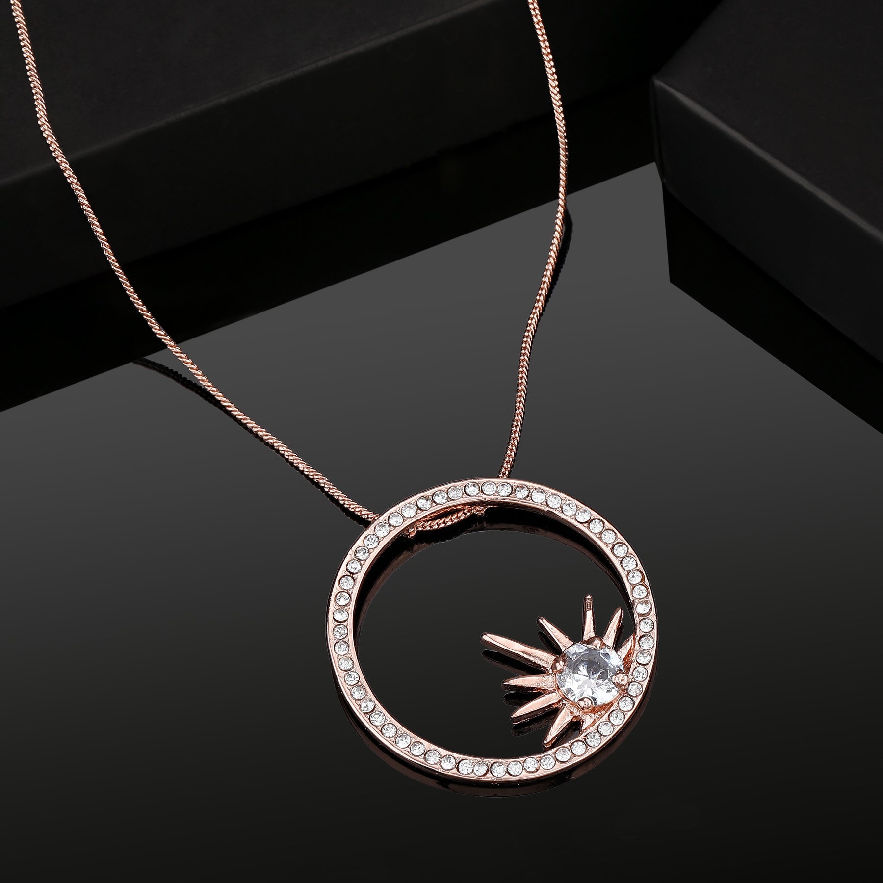 Estele Rose Gold-Polished Elegant White Crystals Adorned Circular Design Pendant Necklace with Chain for Girls & Women - Distacart