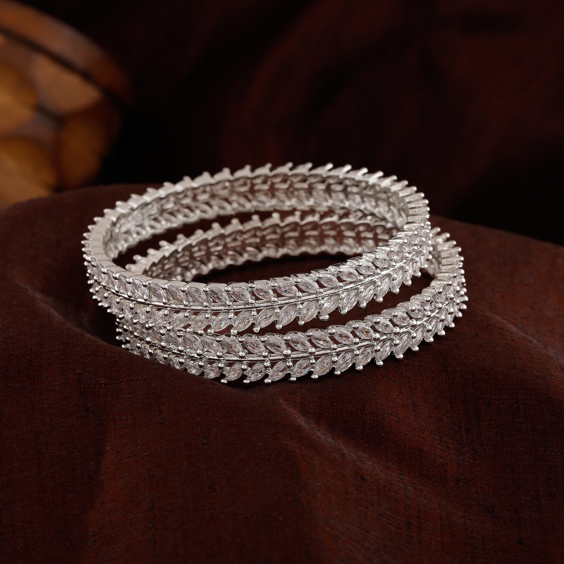 Estele Rhodium Plated Stunning White American Diamonds Enhanced 2:8 Size Bangles for Women - Distacart