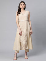 Thumbnail for Ahalyaa Women Beige Pure Cotton Printed Floral Kurta With Trousers - Distacart