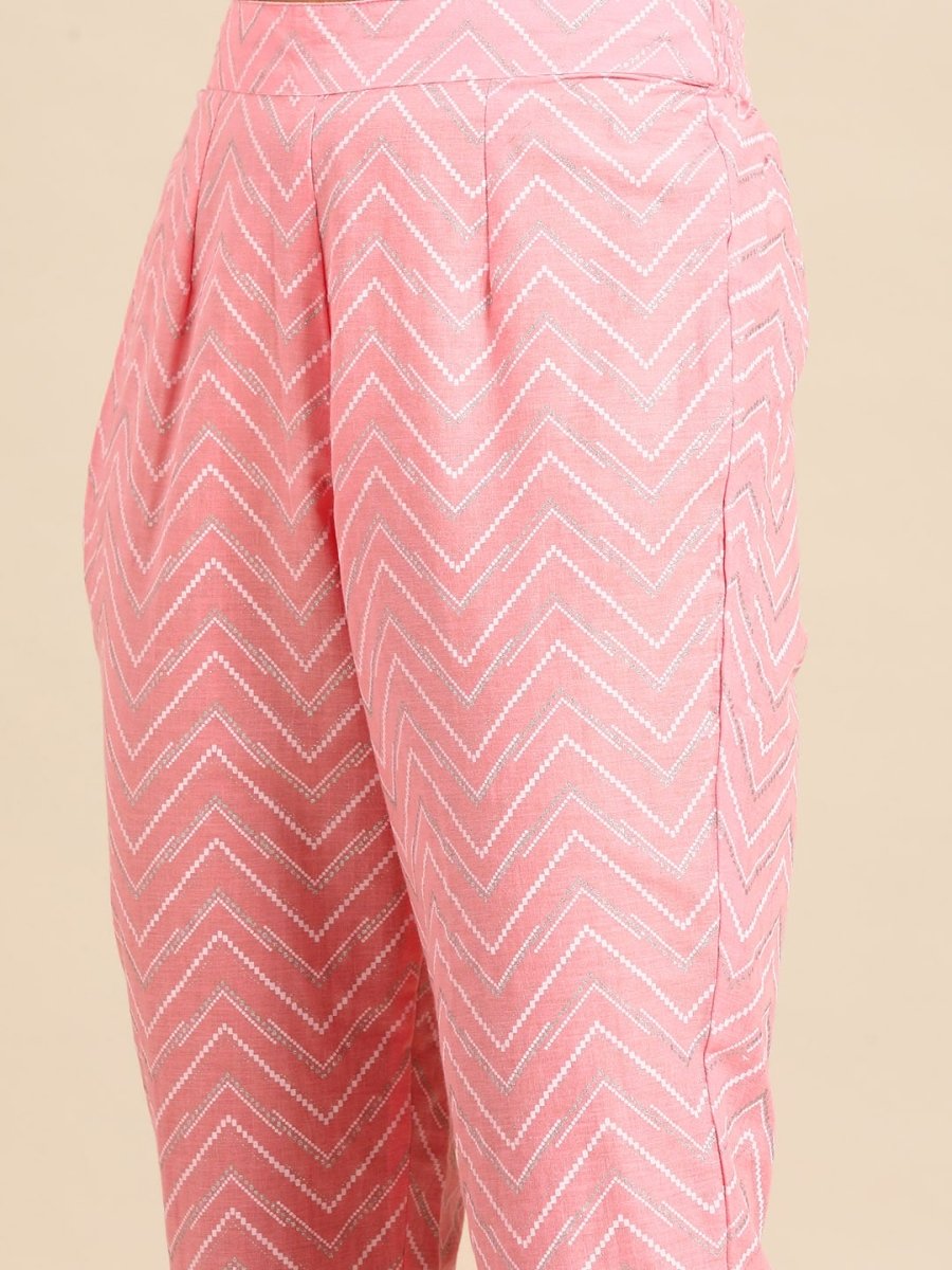 All About You Women Pink Ethnic Motifs Printed Pure Cotton Kurta with Trousers - Distacart