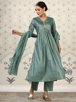 Thumbnail for Ode by House of Pataudi Gotta Patti Empire Kurta with Trousers & Dupatta - Distacart