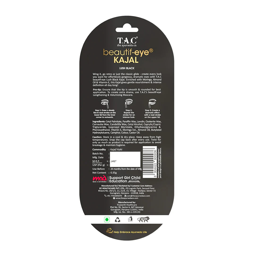 TAC - The Ayurveda Co. Beautif-eye Kajal - Intense Black Kajal - Distacart