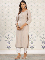 Thumbnail for Ode by House of Pataudi Striped Round Neck Straight Cotton Kurta - Distacart