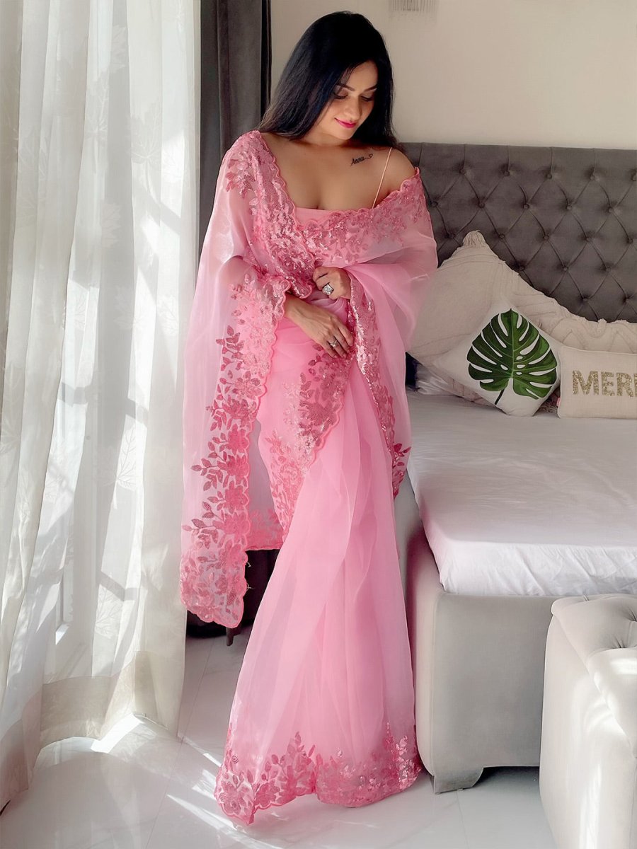 Anouk Sequinned Embellished Border Organza Saree - Distacart