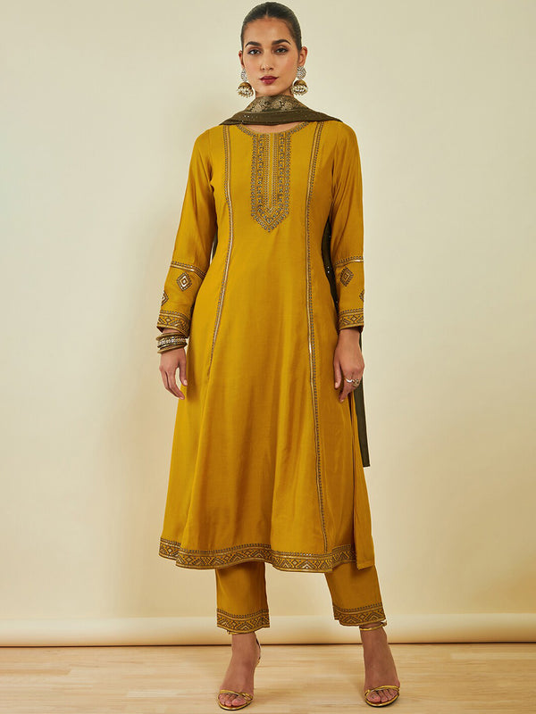 Soch Ethnic Motifs Embroidered Gotta Patti Kurta with Trousers & With Dupatta - Distacart
