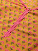 Thumbnail for Ode by House of Pataudi Women Mustard Yellow Floral Printed Pure Cotton Kurta with Palazzos - Distacart