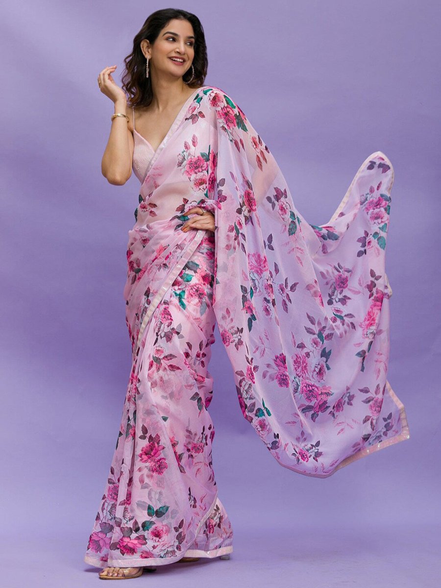 Anouk Floral Sequinned Pure Chiffon Saree - Distacart