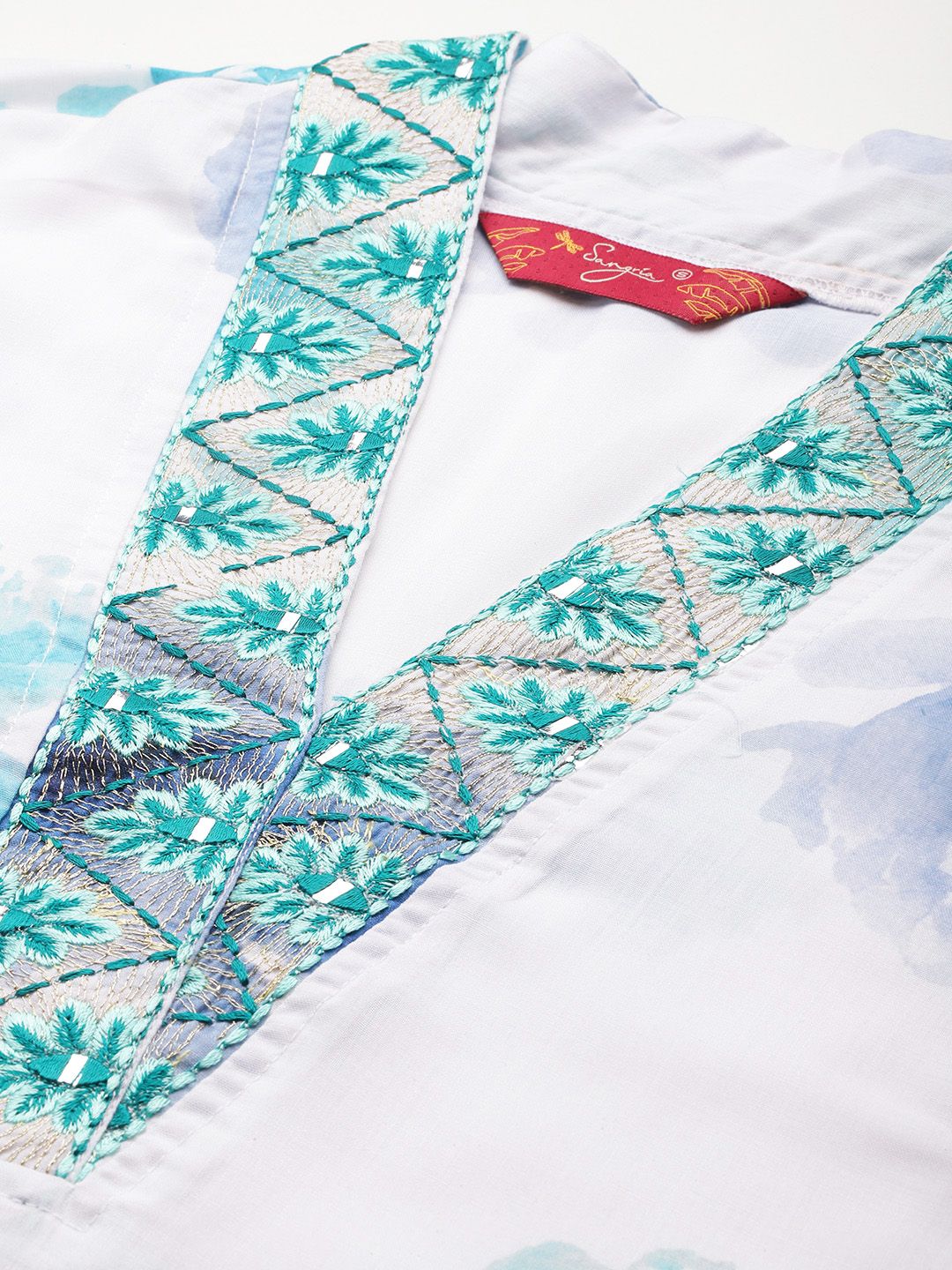 Sangria Floral Printed Embroidered Kurta Set - Distacart