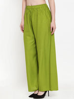 Thumbnail for TAG 7 Women Green Solid Wide Leg Palazzos