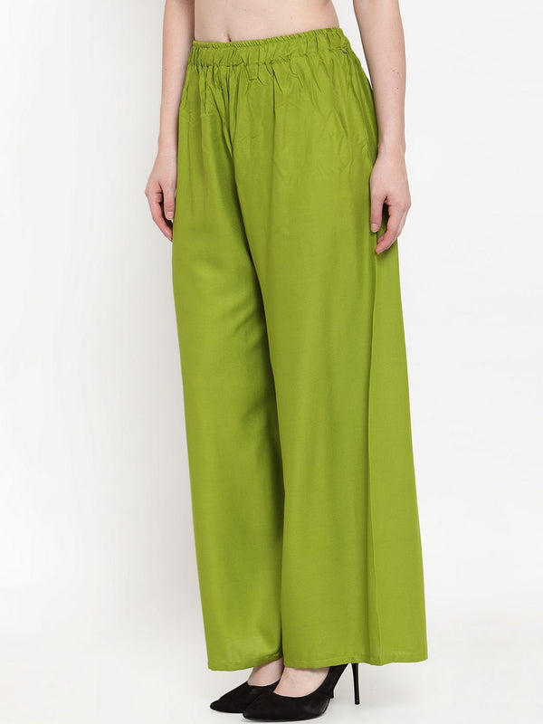 TAG 7 Women Green Solid Wide Leg Palazzos