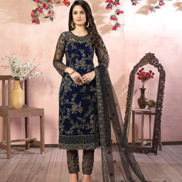 Anaita Navy Blue Embroidered Net Salwar Suit - Distacart