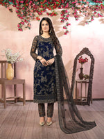 Thumbnail for Anaita Navy Blue Embroidered Net Salwar Suit - Distacart