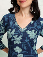 Thumbnail for Vishudh Floral Printed V-Neck Cotton Straight Kurta