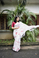 Thumbnail for Red Poly Georgette Tie and Dye Saree with Unstitched Blouse - Hiral Fashion - Distacart