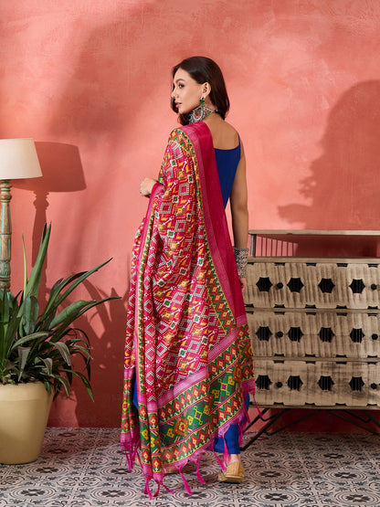 InWeave Ink Blue Strappy Kurta Set Pink Patola Dupatta - Distacart