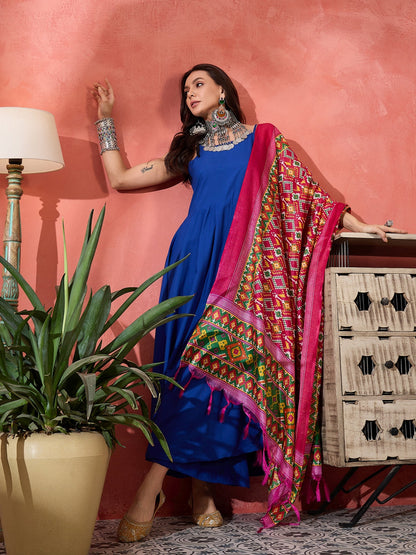 InWeave Ink Blue Strappy Kurta Set Pink Patola Dupatta - Distacart