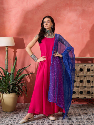 InWeave Fuchsia Strappy Kurta Set Blue Bandhani Or Dupatta - Distacart