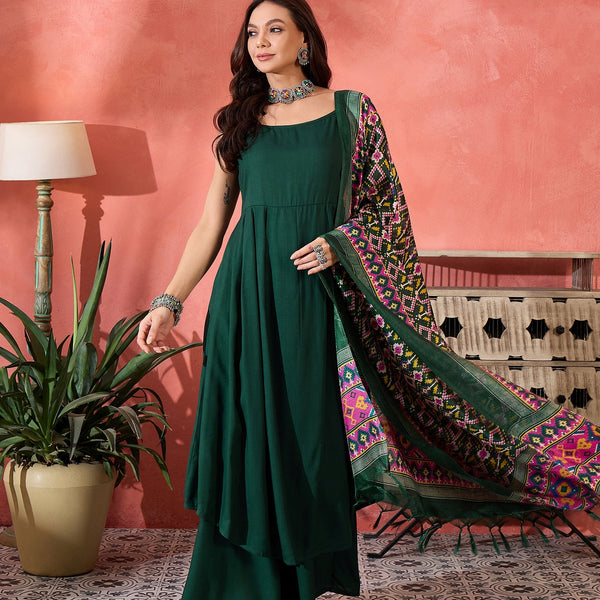 InWeave Green Strappy Kurta Set Green Patola Dupatta - Distacart