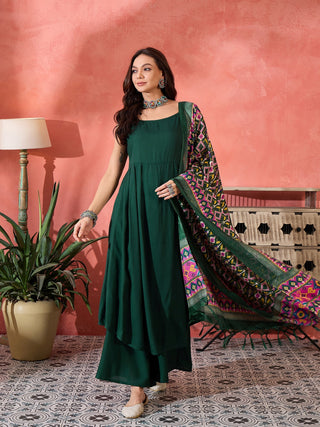 InWeave Green Strappy Kurta Set Green Patola Dupatta - Distacart