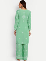 Thumbnail for ADA Floral Embroidered Long Sleeves Regular Lucknowi Chikankari Kurta With Palazzos - Distacart