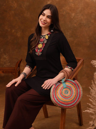 Anouk Floral Yoke Design Thread Work Straight Kurta - Distacart