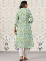 Thumbnail for Ode by House of Pataudi Floral Printed Band Collar Pure Cotton Kurta - Distacart