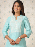 Thumbnail for Ode by House of Pataudi Ethnic Motifs Embroidered Mirror Work Kurti with Palazzos - Distacart