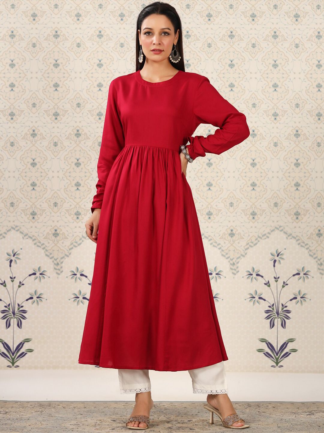 Ode by House of Pataudi Puff Sleeves A-Line Kurta - Distacart