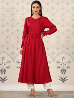 Thumbnail for Ode by House of Pataudi Puff Sleeves A-Line Kurta - Distacart