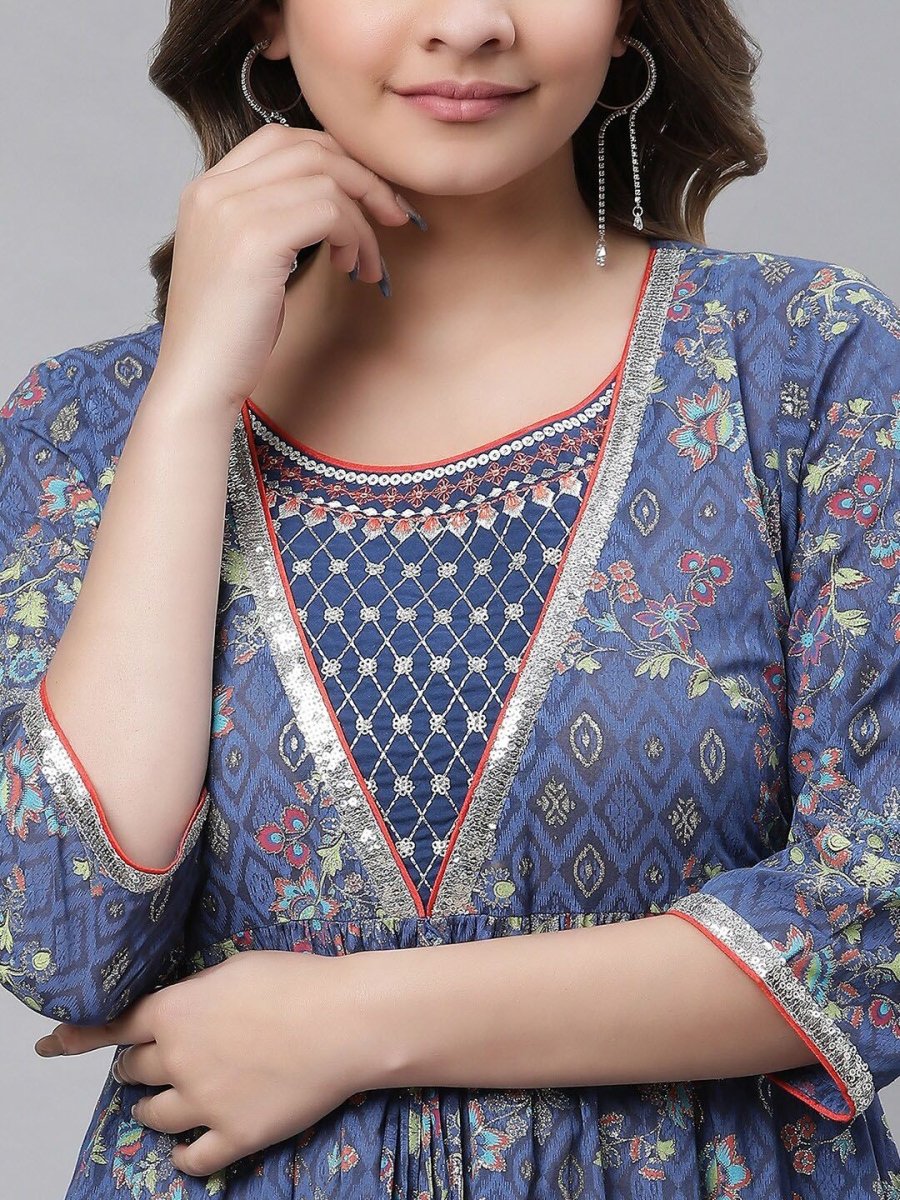 AURELIA Ethnic Motifs Printed Pure Cotton Fit & Flare Ethnic Dress - Distacart