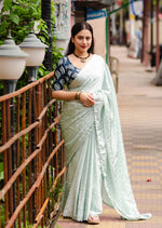Thumbnail for Blue Poly Silk Ethnic Motifs Saree with Unstitched Blouse - Hiral Fashion - Distacart