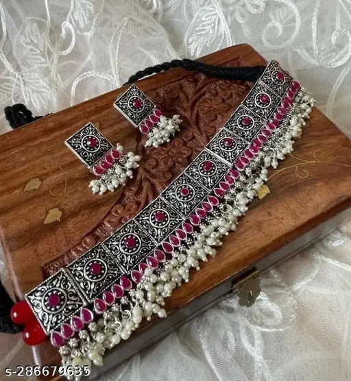 Tehzeeb Creations Women Silver Plated Necklace With Beads And Pearl - Distacart