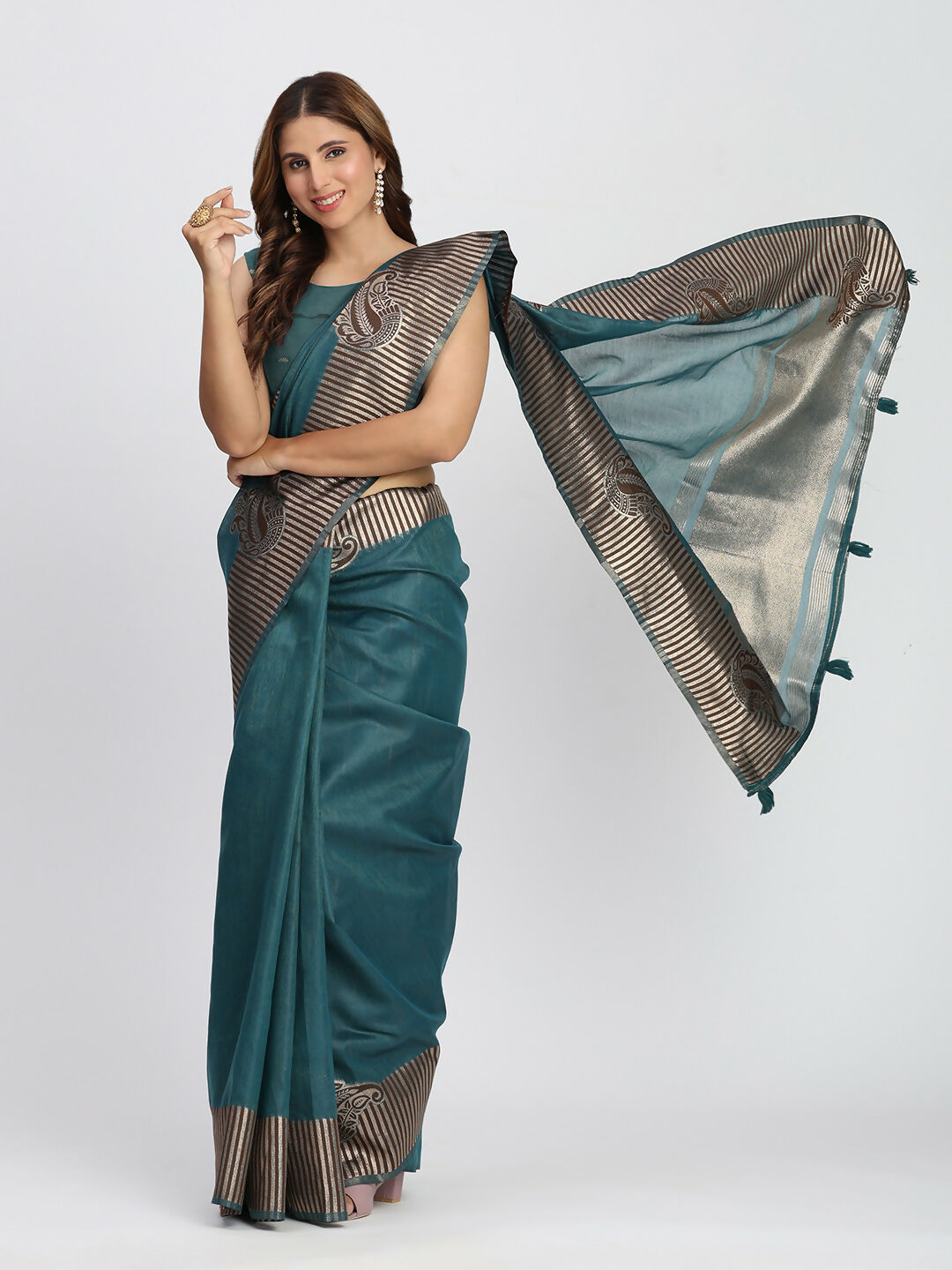 Astita Linen Cotton Sea Green Saree